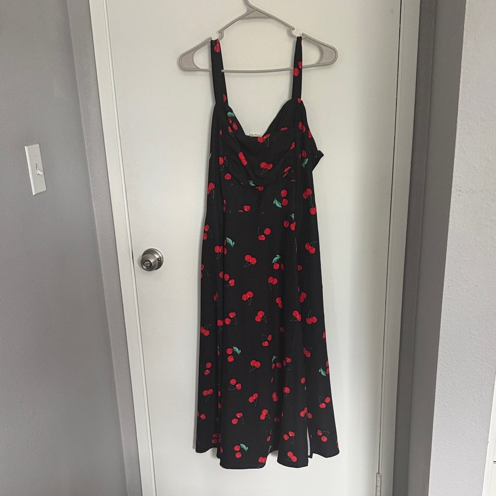 Cherry Print Black Dress